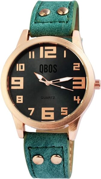 QBOS Damenuhr Grün Rosègold
