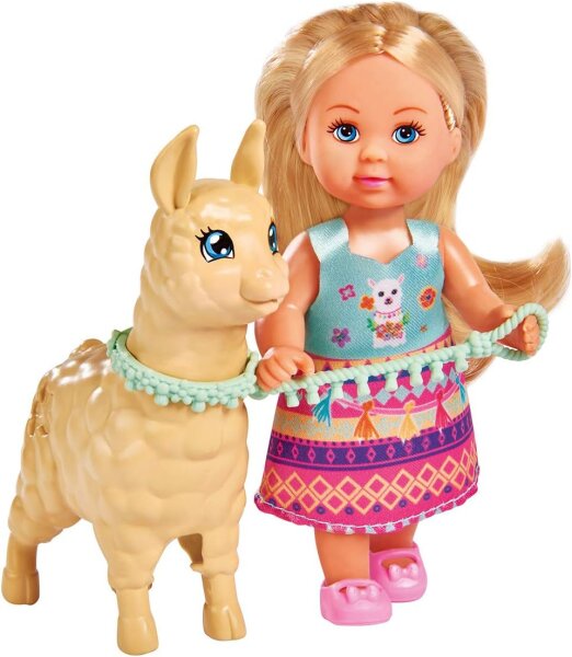 Evi Love Puppe im süßen Outfit mit Alpaka und Leine