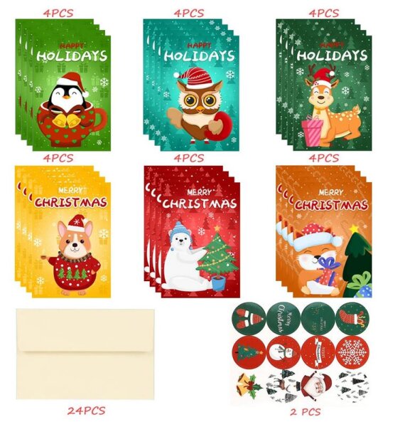 24 Karten Weihnachten &  Aufkleber