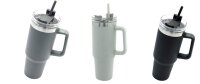 Edelstahl Trinkbecher mit Henkel & Strohhalm – 1,1 Liter