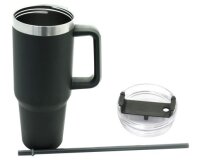 Edelstahl Trinkbecher mit Henkel & Strohhalm – 1,1 Liter