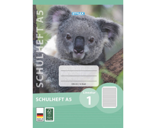 Schulheft, Lineatur 1, DIN A5, 16 Blatt